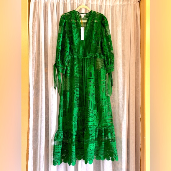 House Of Harlow 1960 Dress Green Guipure Lace Maxi Floral - Picture 4 of 10